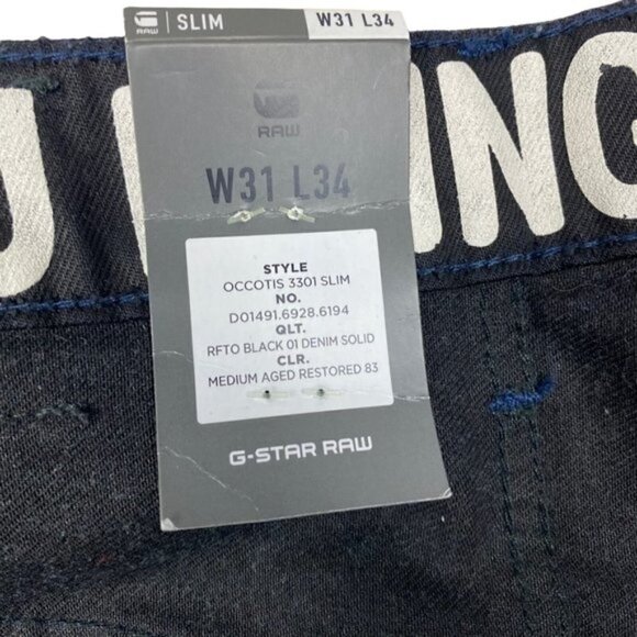 G-star Raw Men's Black Occotis 3301 Slim Jeans Restored Distressed US 31 X 34 - Picture 15 of 16